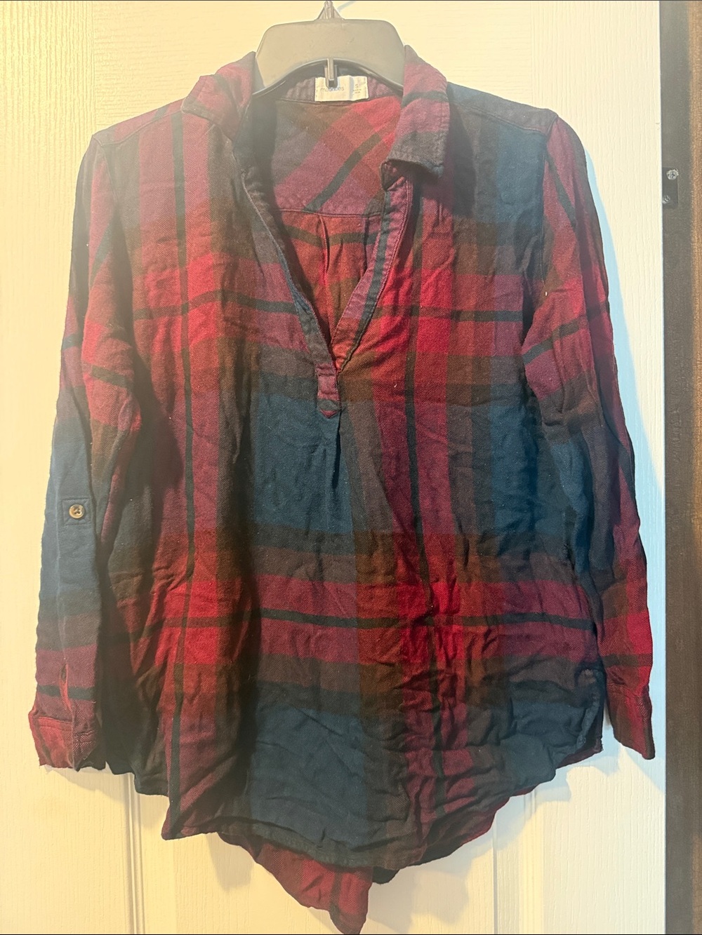 Maurices Red & Blue Plaid Button-Down Tunic